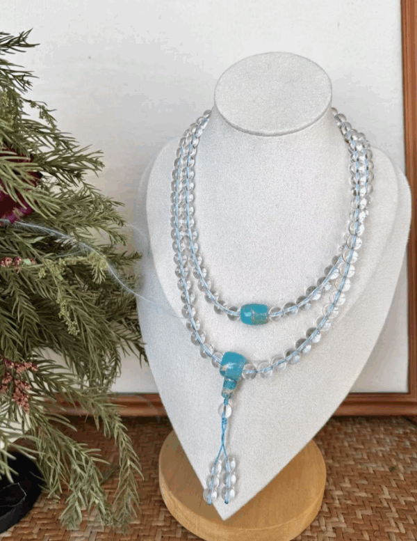 Chaplet: 108 White Crystal (Turquoise) D106