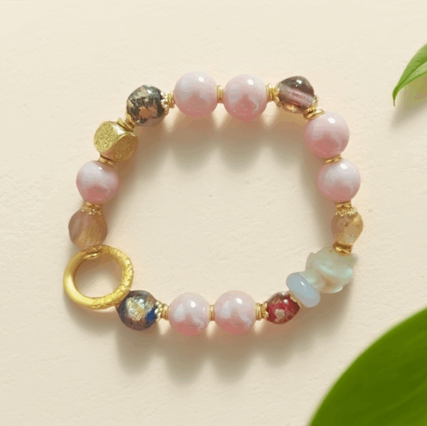H50 Pink porcelain green fox incense ash bracelet